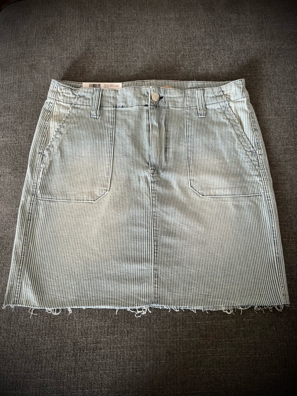 Striped Light Blue Mini Skirt - Casual Cotton Blend